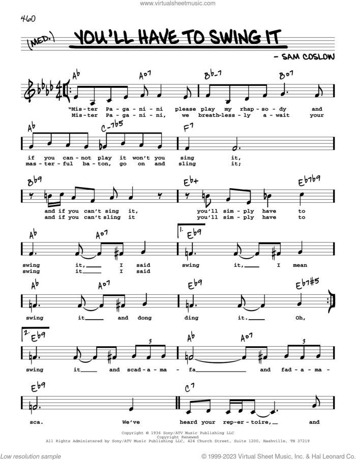 You'll Have To Swing It (Low Voice) sheet music for voice and other instruments (low voice) by Sam Coslow, intermediate skill level