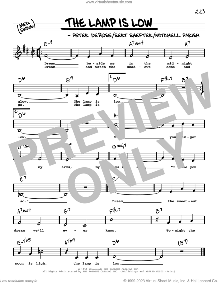 The Lamp Is Low (Low Voice) sheet music for voice and other instruments (low voice) by Mitchell Parish, Bert Shefter, Peter DeRose and Yvette Baruch, intermediate skill level