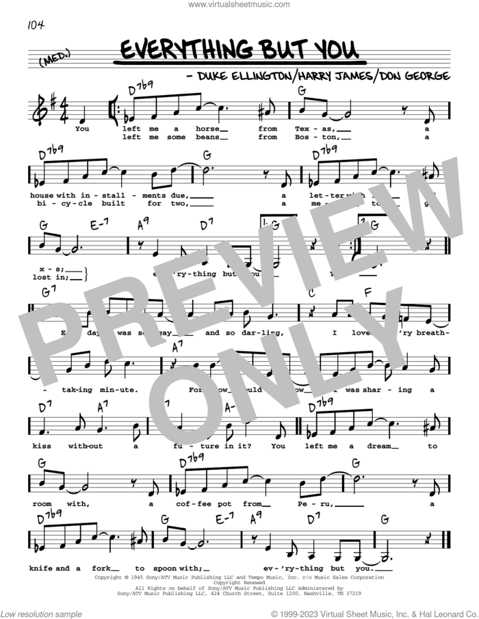 Everything But You (Low Voice) sheet music for voice and other instruments (low voice) by Duke Ellington, Don George and Harry James, intermediate skill level