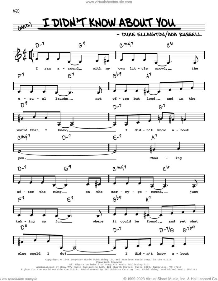I Didn't Know About You (Low Voice) sheet music for voice and other instruments (low voice) by Duke Ellington and Bob Russell, intermediate skill level