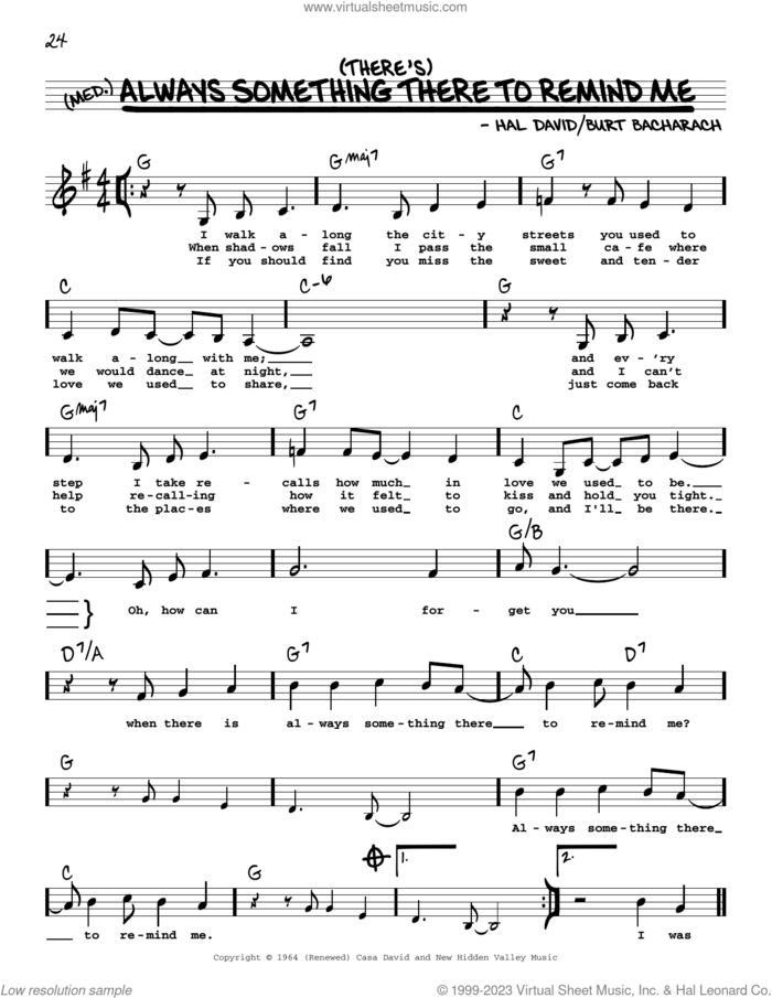(There's) Always Something There To Remind Me (Low Voice) sheet music for voice and other instruments (low voice) by Burt Bacharach, Lou Johnson, Naked Eyes, R.B. Greaves and Hal David, intermediate skill level