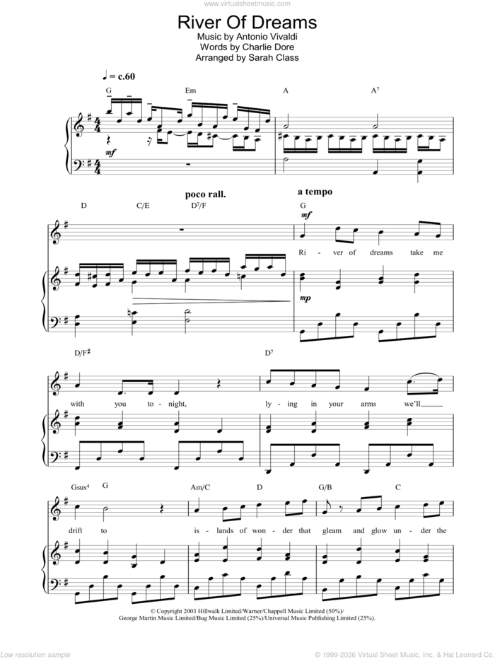 River Of Dreams sheet music for voice, piano or guitar by Hayley Westenra, classical score, intermediate skill level