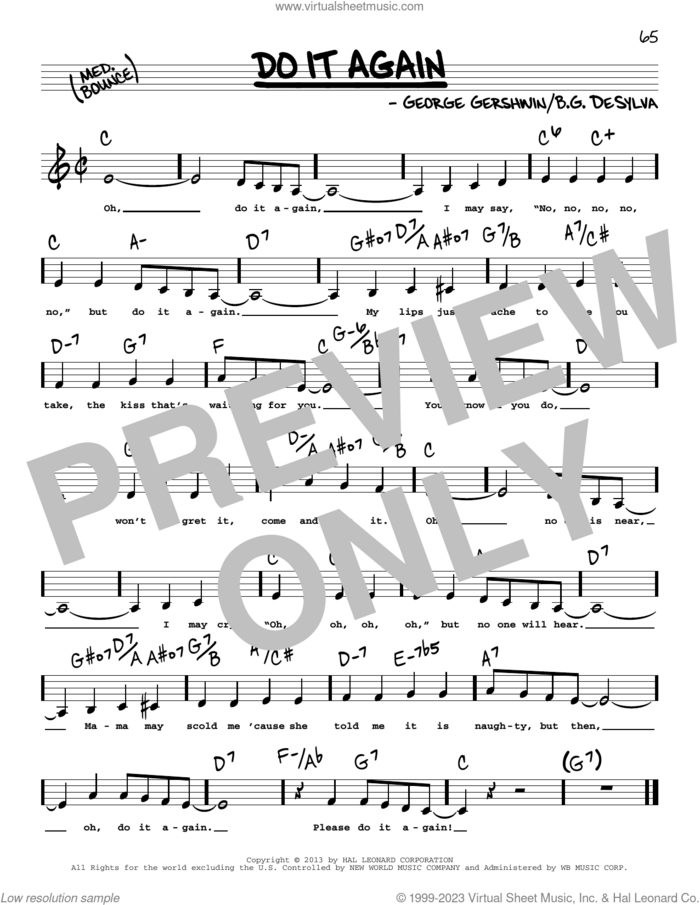 Do It Again (Low Voice) sheet music for voice and other instruments (low voice) by George Gershwin and Buddy DeSylva, intermediate skill level