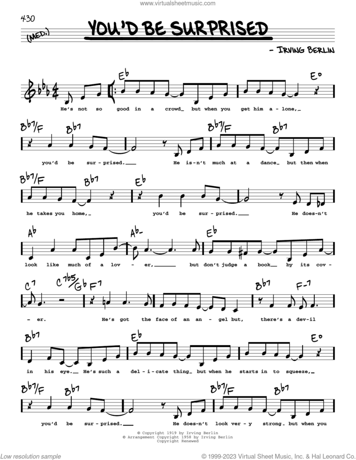 You'd Be Surprised (Low Voice) sheet music for voice and other instruments (low voice) by Irving Berlin, intermediate skill level