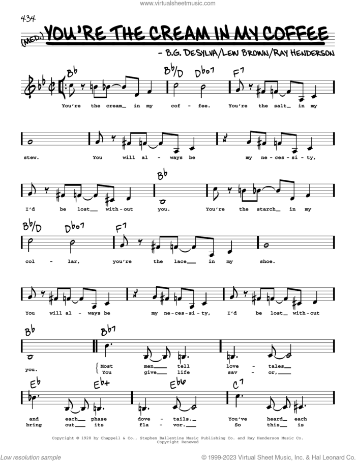 You're The Cream In My Coffee (Low Voice) sheet music for voice and other instruments (low voice) by Buddy DeSylva, Lew Brown and Ray Henderson, intermediate skill level