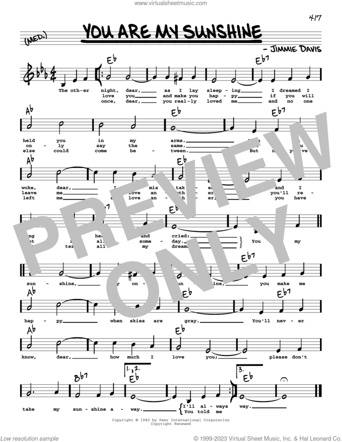 You Are My Sunshine (Low Voice) sheet music for voice and other instruments (low voice) by Duane Eddy, Ray Charles and Jimmie Davis, intermediate skill level