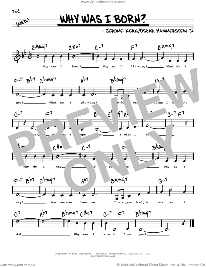 Why Was I Born? (Low Voice) sheet music for voice and other instruments (low voice) by Oscar II Hammerstein and Jerome Kern, intermediate skill level