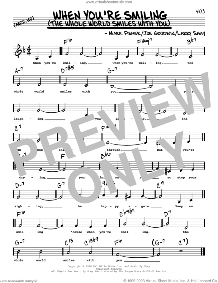 When You're Smiling (The Whole World Smiles With You) (Low Voice) sheet music for voice and other instruments (low voice) by Joe Goodwin, Larry Shay and Mark Fisher, intermediate skill level