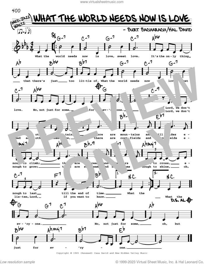 What The World Needs Now Is Love (Low Voice) sheet music for voice and other instruments (low voice) by Jackie DeShannon, Burt Bacharach and Hal David, intermediate skill level