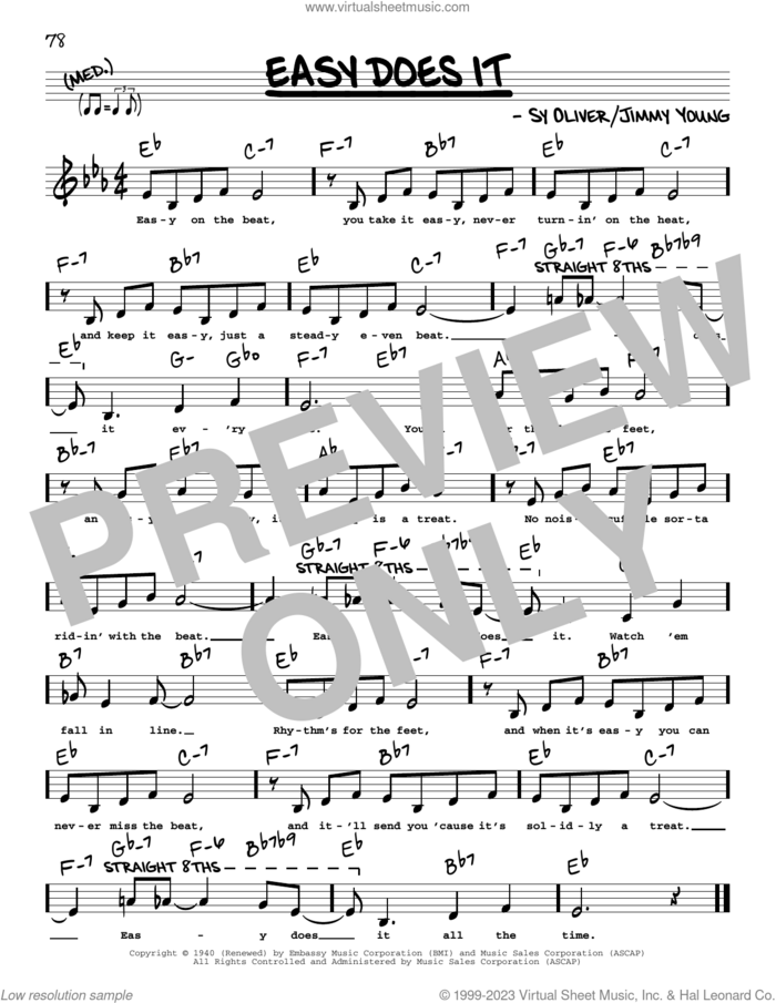 Easy Does It (Low Voice) sheet music for voice and other instruments (low voice) by Jimmy Young and Sy Oliver, intermediate skill level