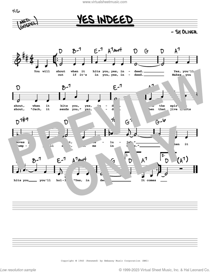 Yes Indeed (Low Voice) sheet music for voice and other instruments (low voice) by Sy Oliver, intermediate skill level