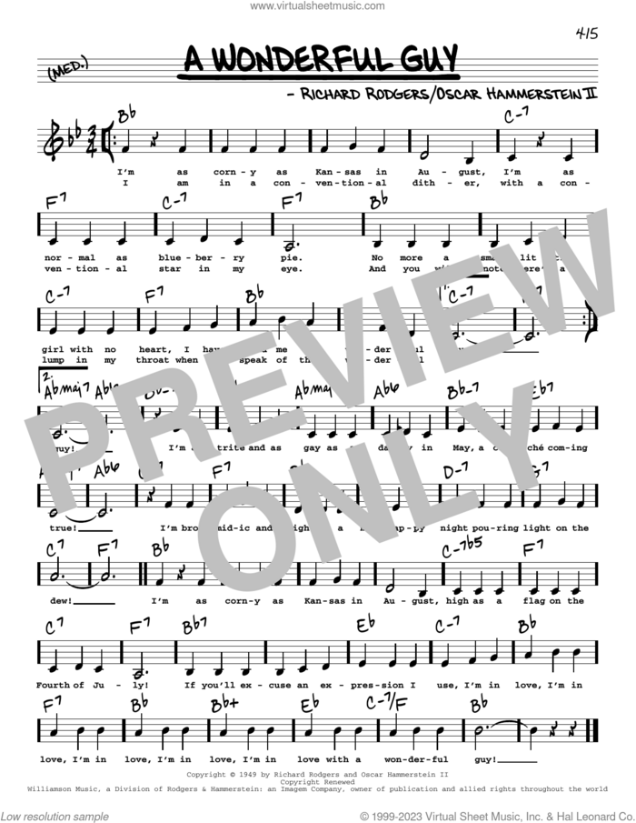 A Wonderful Guy (Low Voice) sheet music for voice and other instruments (low voice) by Rodgers & Hammerstein, Oscar II Hammerstein and Richard Rodgers, intermediate skill level