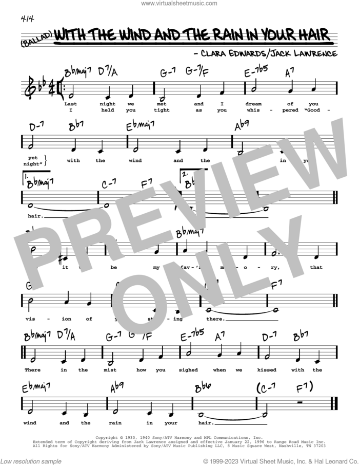 With The Wind And The Rain In Your Hair (Low Voice) sheet music for voice and other instruments (low voice) by Clara Edwards and Jack Lawrence, intermediate skill level