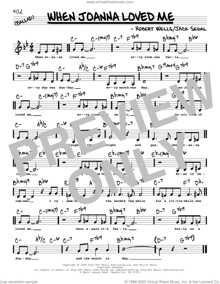 When Joanna Loved Me (Low Voice) sheet music for voice and other instruments (low voice) by Jack Segal and Robert Wells, intermediate skill level