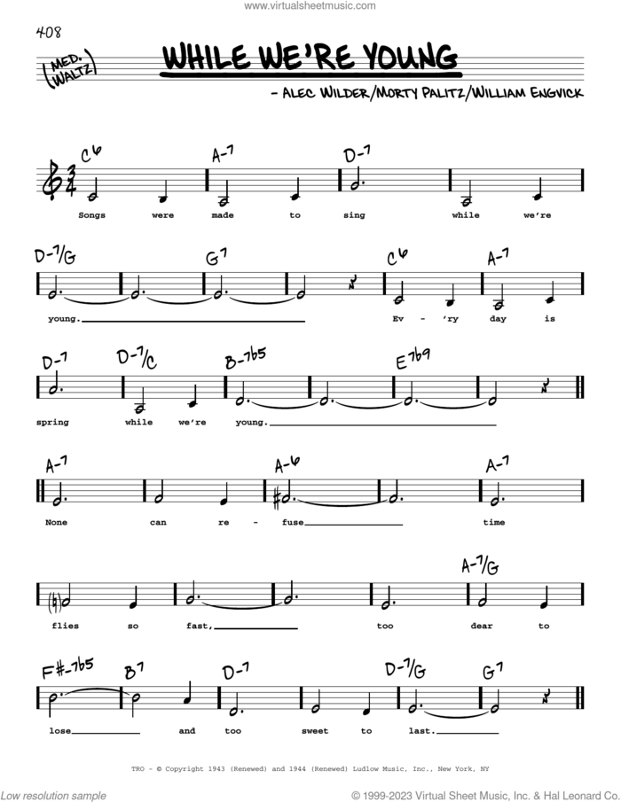 While We're Young (Low Voice) sheet music for voice and other instruments (low voice) by Alec Wilder, Morty Palitz and William Engvick, intermediate skill level