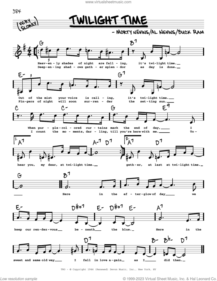 Twilight Time (Low Voice) sheet music for voice and other instruments (low voice) by The Platters, Al Nevins, Buck Ram and Morty Nevins, intermediate skill level