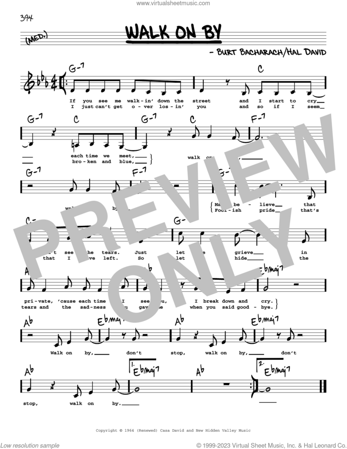 Walk On By (Low Voice) sheet music for voice and other instruments (low voice) by Dionne Warwick, Burt Bacharach and Hal David, intermediate skill level