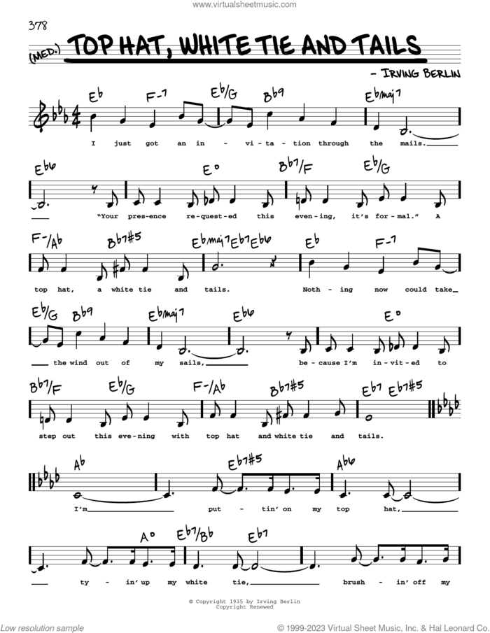 Top Hat, White Tie And Tails (Low Voice) sheet music for voice and other instruments (low voice) by Irving Berlin, intermediate skill level