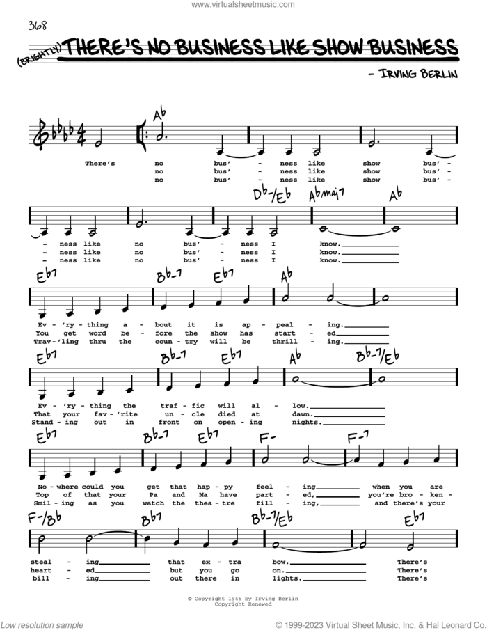 There's No Business Like Show Business (Low Voice) sheet music for voice and other instruments (low voice) by Irving Berlin, intermediate skill level