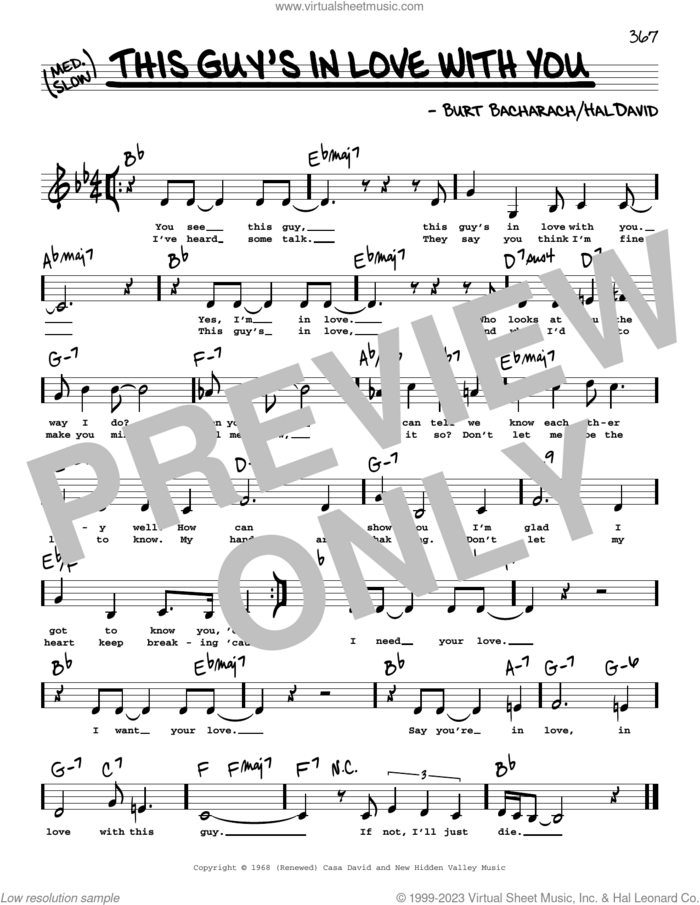 This Guy's In Love With You (Low Voice) sheet music for voice and other instruments (low voice) by Herb Alpert, Burt Bacharach and Hal David, intermediate skill level