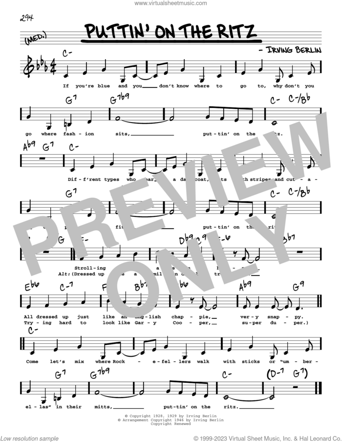 Puttin' On The Ritz (Low Voice) sheet music for voice and other instruments (low voice) by Irving Berlin and Taco, intermediate skill level