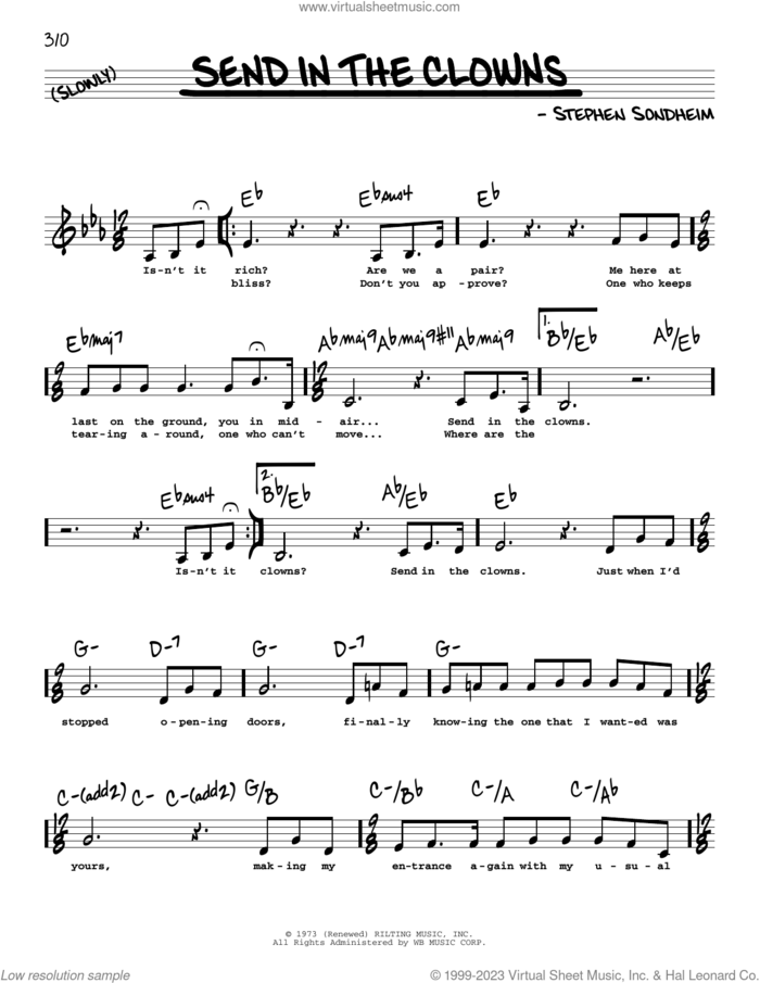 Send In The Clowns (from A Little Night Music) (Low Voice) sheet music for voice and other instruments (low voice) by Stephen Sondheim, intermediate skill level
