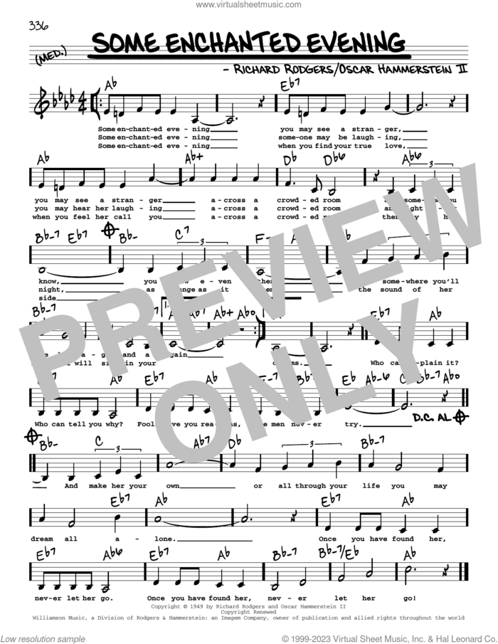Some Enchanted Evening (from South Pacific) (Low Voice) sheet music for voice and other instruments (low voice) by Richard Rodgers, Oscar II Hammerstein and Rodgers & Hammerstein, intermediate skill level