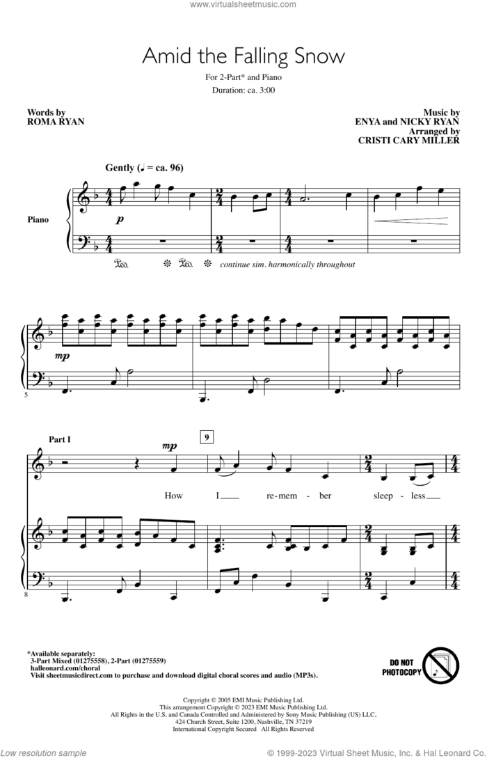 Amid The Falling Snow (arr. Cristi Cary Miller) sheet music for choir (2-Part) by Enya, Cristi Cary Miller, Nicky Ryan and Roma Ryan, intermediate duet