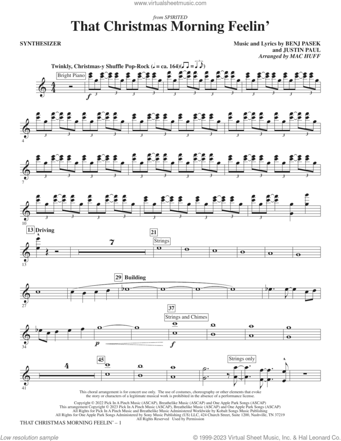 That Christmas Morning Feelin' (arr. Mac Huff) sheet music for orchestra/band (synthesizer) by Pasek & Paul, Mac Huff, Benj Pasek and Justin Paul, intermediate skill level