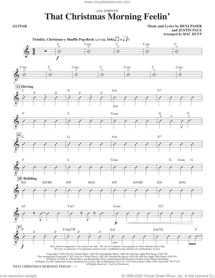 That Christmas Morning Feelin' (arr. Mac Huff) sheet music for orchestra/band (guitar) by Pasek & Paul, Mac Huff, Benj Pasek and Justin Paul, intermediate skill level