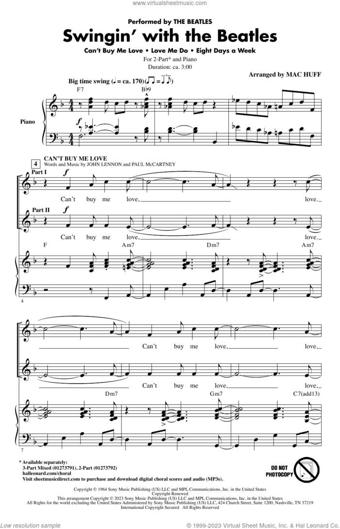 Swingin' With The Beatles (Medley) (arr. Mac Huff) sheet music for choir (2-Part) by The Beatles, Mac Huff, John Lennon and Paul McCartney, intermediate duet
