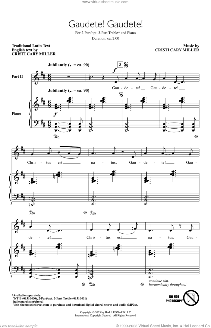 Gaudete! Gaudete! sheet music for choir (2-Part, 3-Part Mixed) by Cristi Cary Miller and Miscellaneous, intermediate skill level