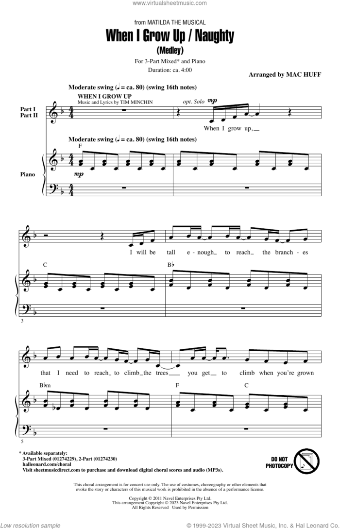 When I Grow Up / Naughty (Medley) (arr. Mac Huff) sheet music for choir (3-Part Mixed) by Tim Minchin and Mac Huff, intermediate skill level
