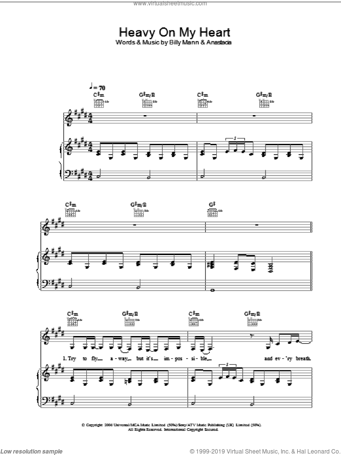 Heavy On My Heart sheet music for voice, piano or guitar by Anastacia, intermediate skill level