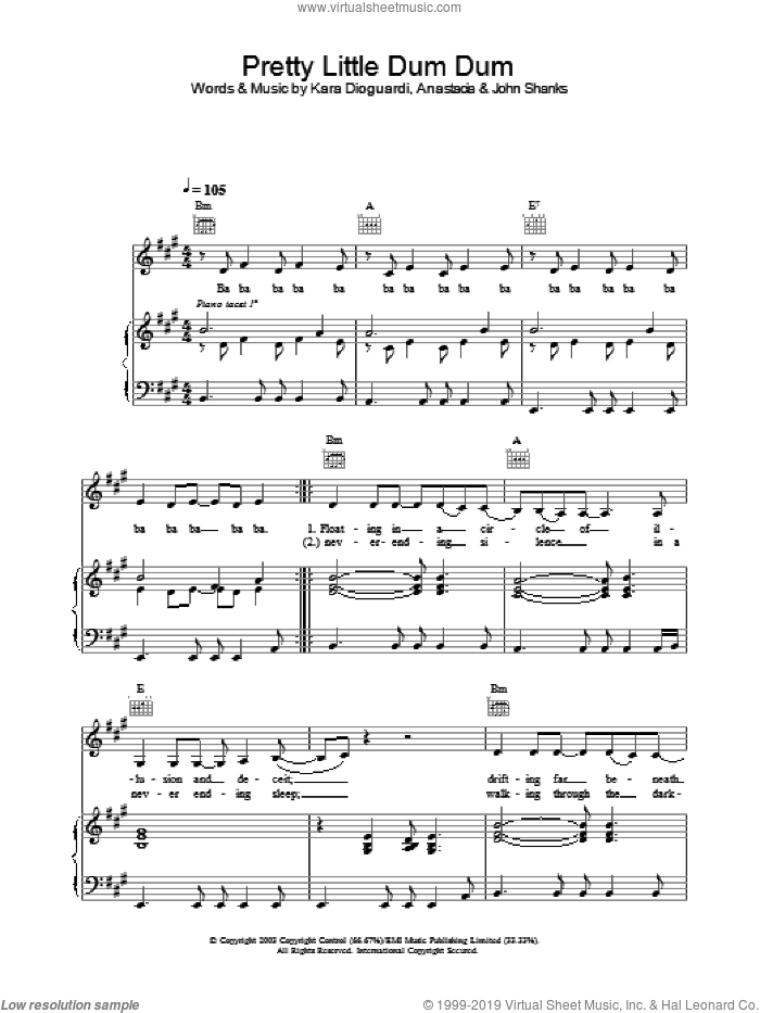 Pretty Little Dum Dum sheet music for voice, piano or guitar by Anastacia, intermediate skill level