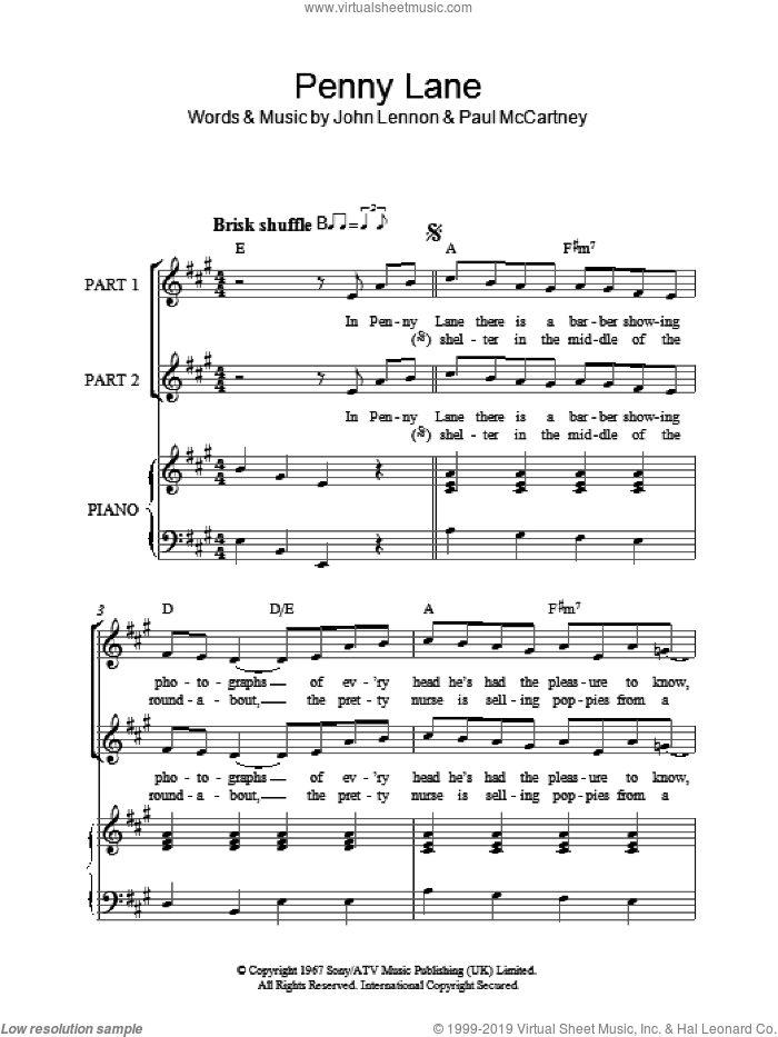 Penny Lane (arr. Rick Hein) sheet music for choir (2-Part) by The Beatles, Rick Hein, John Lennon and Paul McCartney, intermediate duet
