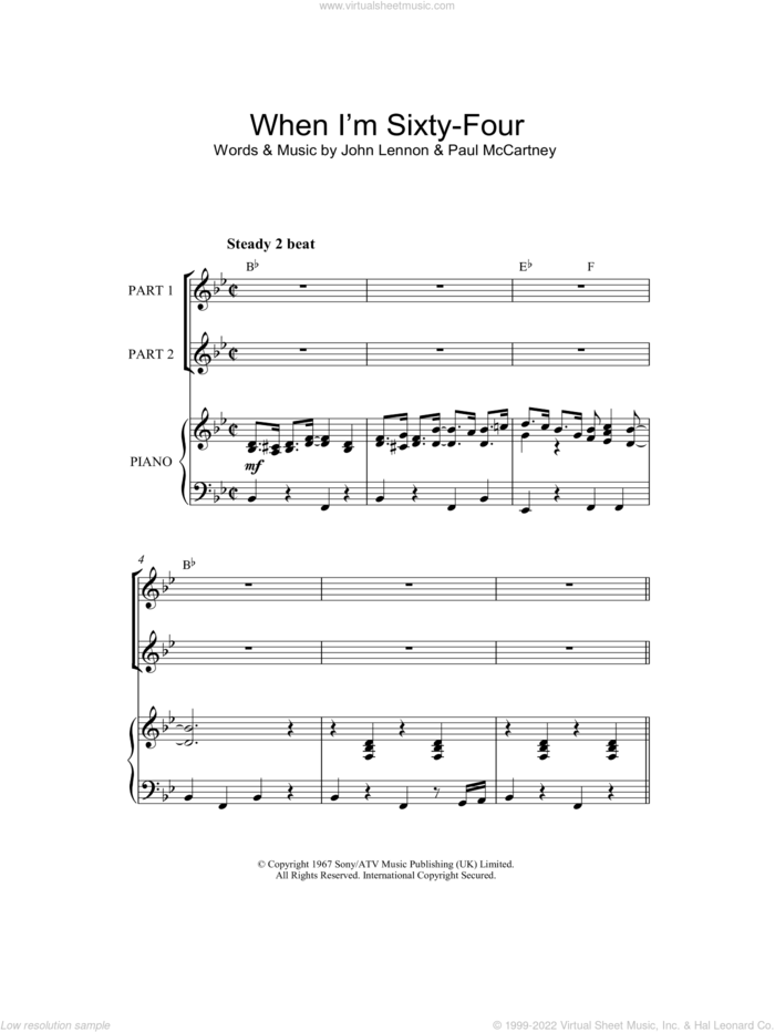 When I'm Sixty-Four (arr. Rick Hein) sheet music for choir (2-Part) by The Beatles, Rick Hein, John Lennon and Paul McCartney, intermediate duet