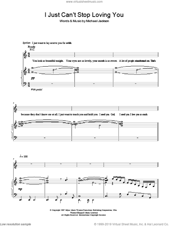 I Just Can't Stop Loving You sheet music for voice, piano or guitar by Michael Jackson, intermediate skill level