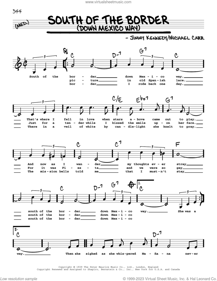 South Of The Border (Down Mexico Way) (Low Voice) sheet music for voice and other instruments (low voice) by Patsy Cline, Jimmy Kennedy and Michael Carr, intermediate skill level