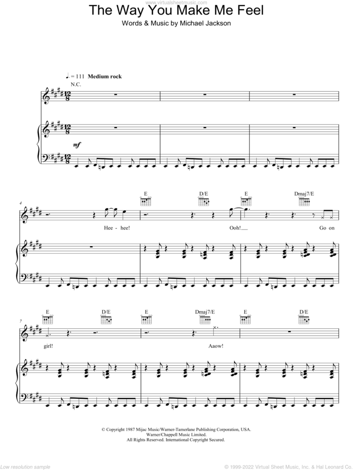 The Way You Make Me Feel sheet music for voice, piano or guitar by Michael Jackson, intermediate skill level