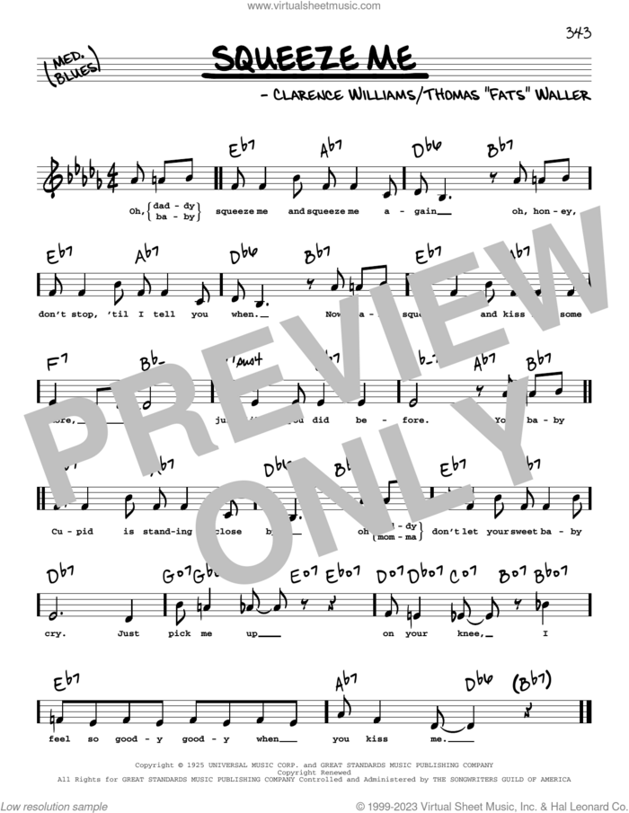 Squeeze Me (Low Voice) sheet music for voice and other instruments (low voice) by Clarence Williams and Thomas Waller, intermediate skill level