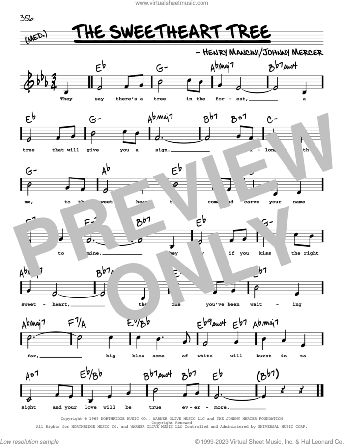 The Sweetheart Tree (Low Voice) sheet music for voice and other instruments (low voice) by Henry Mancini and Johnny Mercer, intermediate skill level