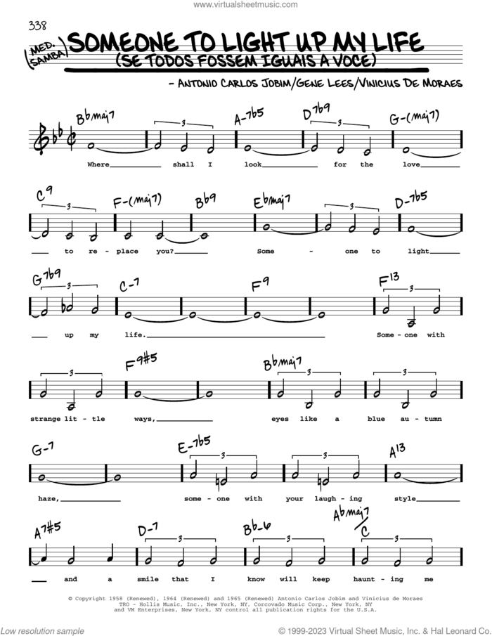 Someone To Light Up My Life (Se Todos Fossem Iguais A Voce) (Low Voice) sheet music for voice and other instruments (low voice) by Antonio Carlos Jobim, Eugene John Lees and Vinicius de Moraes, intermediate skill level