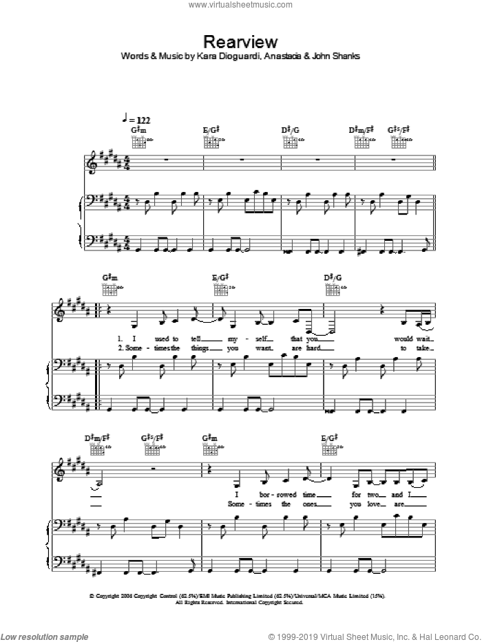 Rearview sheet music for voice, piano or guitar by Anastacia, intermediate skill level