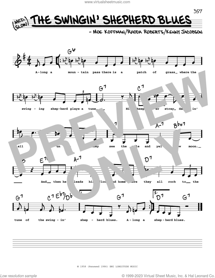 The Swingin' Shepherd Blues (Low Voice) sheet music for voice and other instruments (low voice) by Kenny Jacobson, Moe Koffman and Rhoda Roberts, intermediate skill level