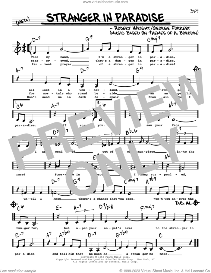 Stranger In Paradise (Low Voice) sheet music for voice and other instruments (low voice) by George Forrest and Robert Wright, intermediate skill level