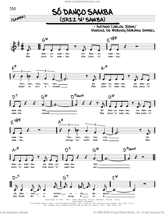 Jazz 'N' Samba (So Danco Samba) (Low Voice) sheet music for voice and other instruments (low voice) by Antonio Carlos Jobim, Norman Gimbel and Vinicius de Moraes, intermediate skill level