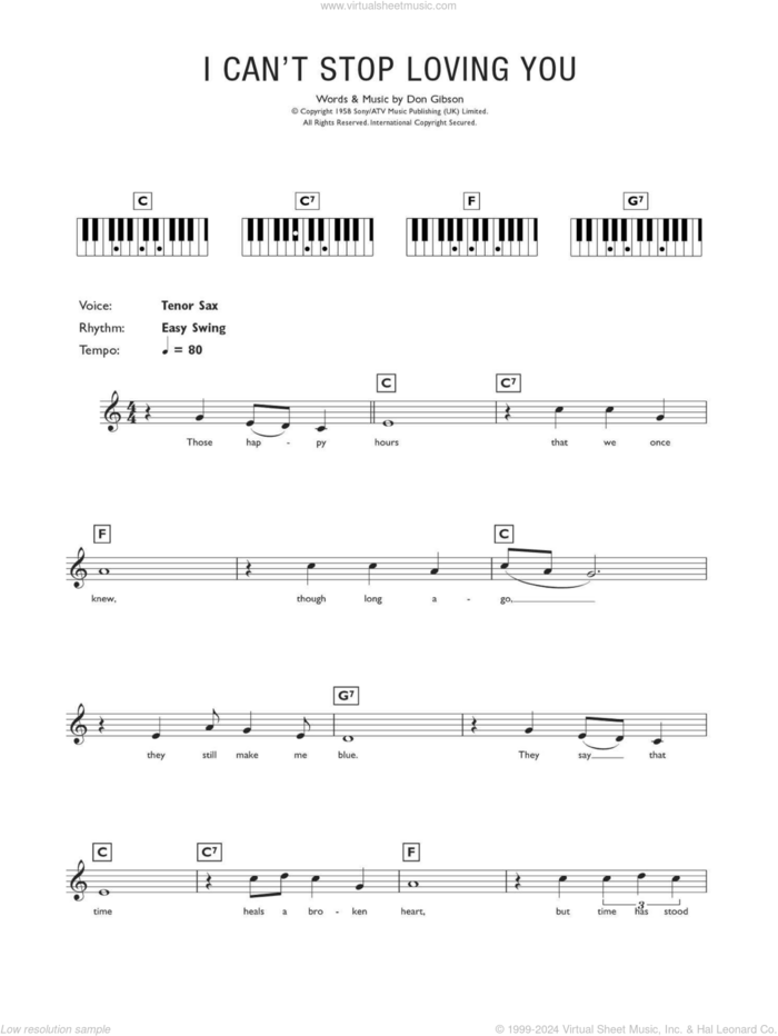 I Can't Stop Loving You sheet music for piano solo (chords, lyrics, melody) by Don Gibson, intermediate piano (chords, lyrics, melody)