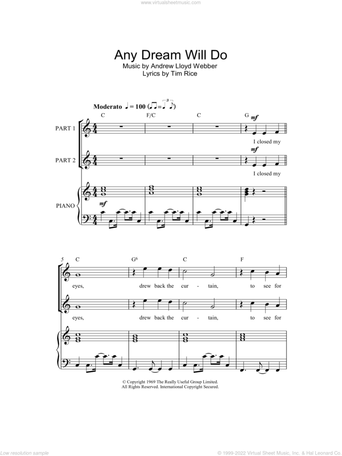 Any Dream Will Do (arr. Rick Hein) sheet music for choir (2-Part) by Andrew Lloyd Webber, Rick Hein and Tim Rice, intermediate duet