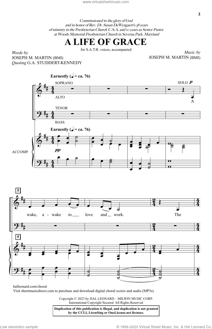 A Life Of Grace sheet music for choir (SATB: soprano, alto, tenor, bass) by Joseph M. Martin and G.A. Studdert-Kennedy, intermediate skill level